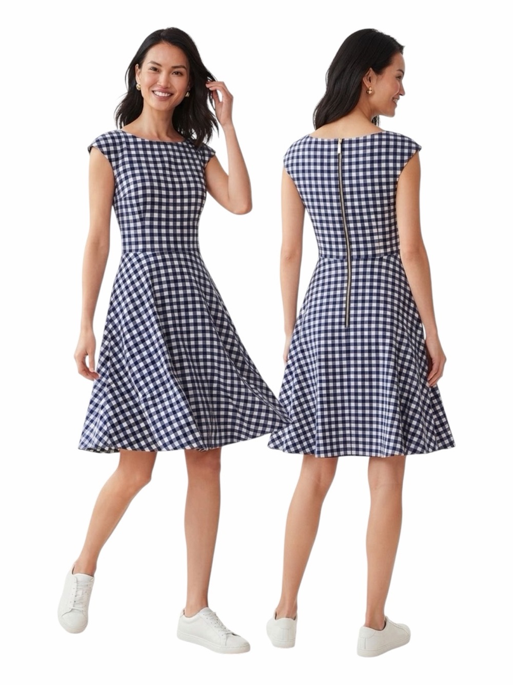 Kate Spade New York Blue White Gingham Ponte Fit & Flare Dress Sz M